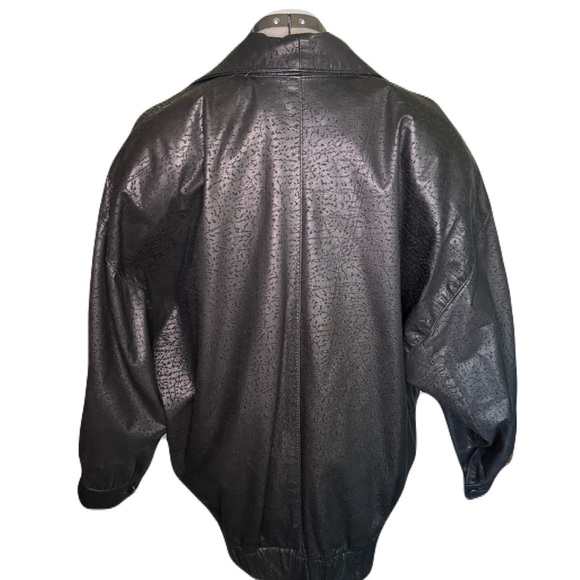 Black Leather Bomber Jacket - Picture 3 of 6